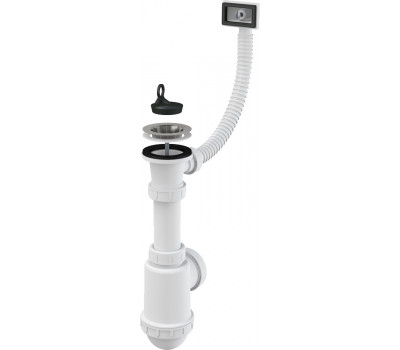 Alca Plast A444-DN50/40 Сифон для мойки с нержавеющей решеткой DN70 и гофропереливом
